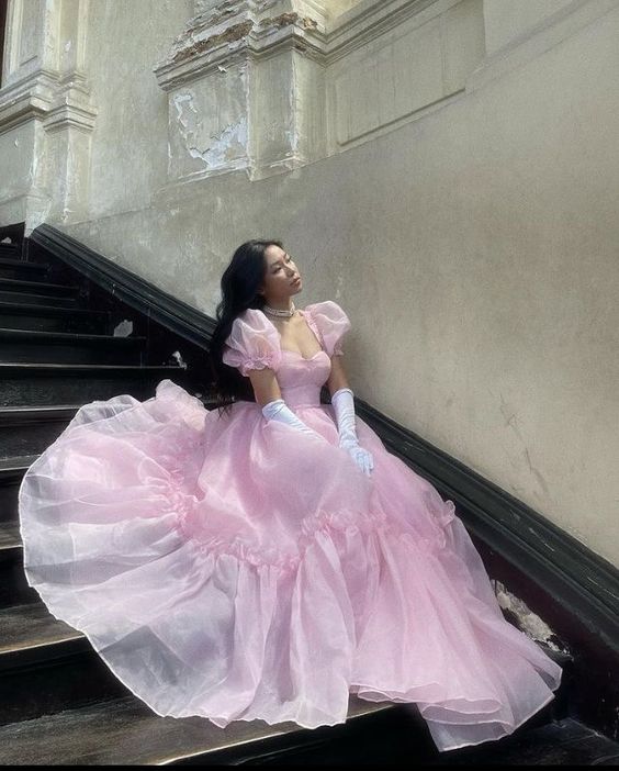 Vestido de fiesta vintage rosa de corte A, elegantes vestidos de princesa
