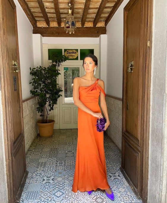 Elegant Orange Sheath Prom Dress,Orange Wedding Guest Outfit cg25113