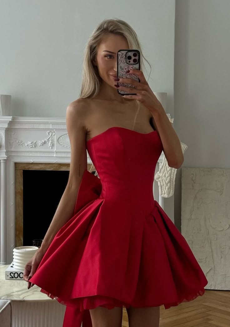 Red A Line Strapless Short Evening Party Dress Homecoming Gowns cg25599