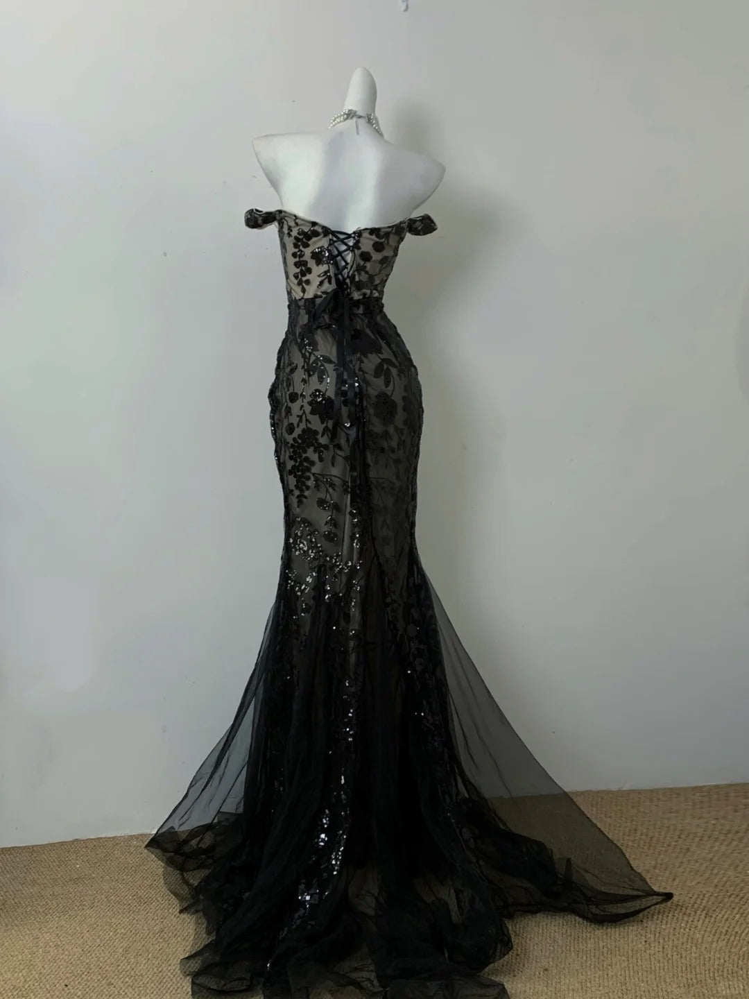 Black Lace Mermaid Evening Dresses,Sleeveless Party Prom Dress, Formal Dress cg25472