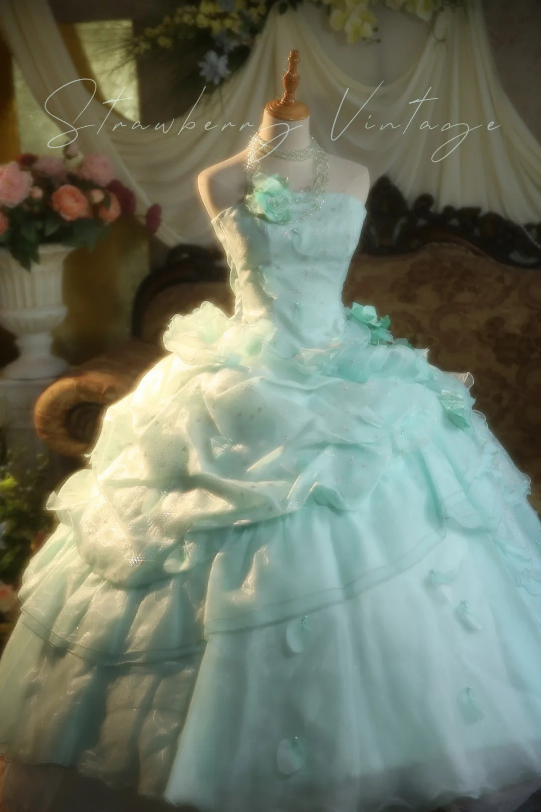 A Line Green Tulle Ball Gown Quinceanera Dress Evening Dress cg25478