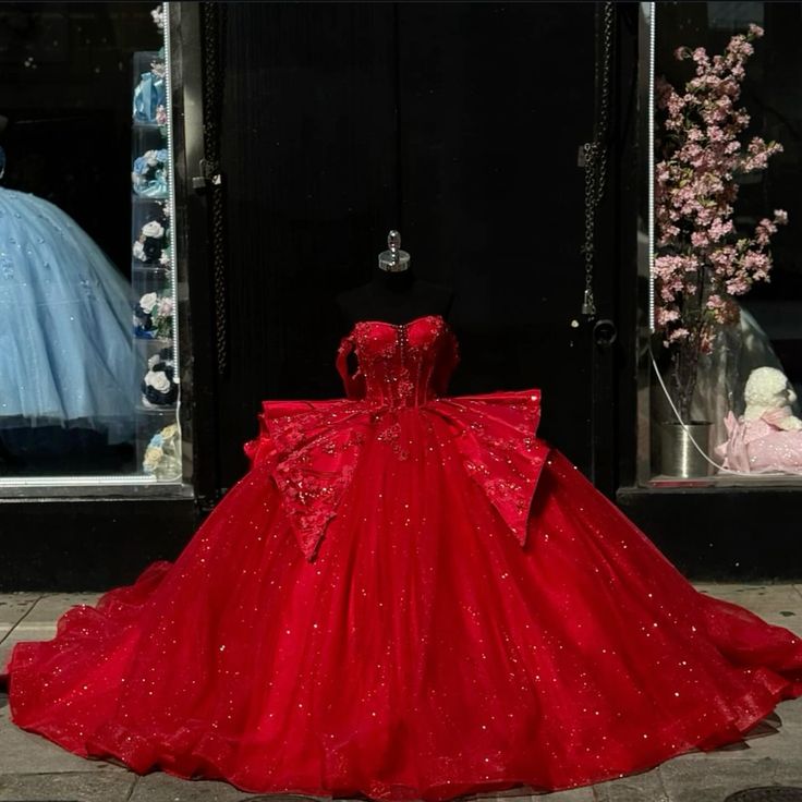 Red Princess Quinceanera Vestidos Gillter Off The Shoulder Corset vestidos de 15 Quinceanera Dress fg6291