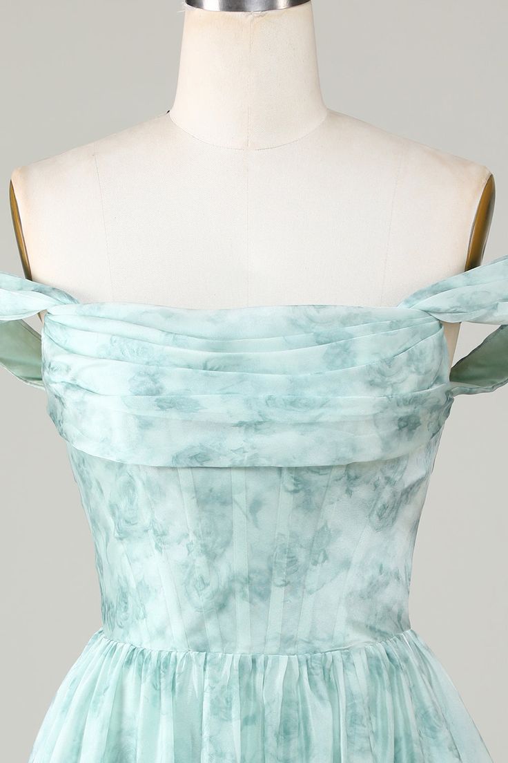 New Fashion Light Green Floral Design A-line Off-the-shoulder Homecoming Dress TP3417
