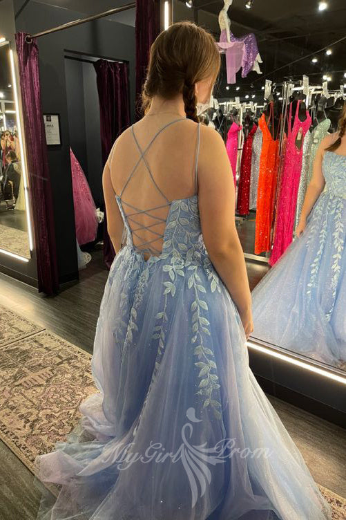 Sparkly Long Prom Dresses with Appliques, Tulle Graduation Party Dresses GP622
