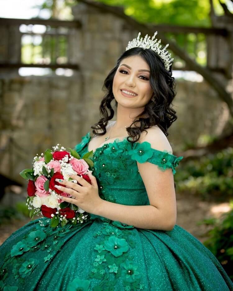 Vestido verde de quinceañera con lentejuelas y encaje brillante, vestido de fiesta para desfile, vestido de gala, vestido de cumpleaños mexicano