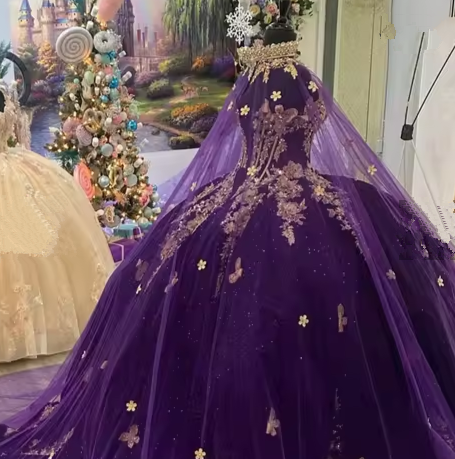 Vestidos de quinceañera de lujo de princesa morada, vestido de baile para dulces 16