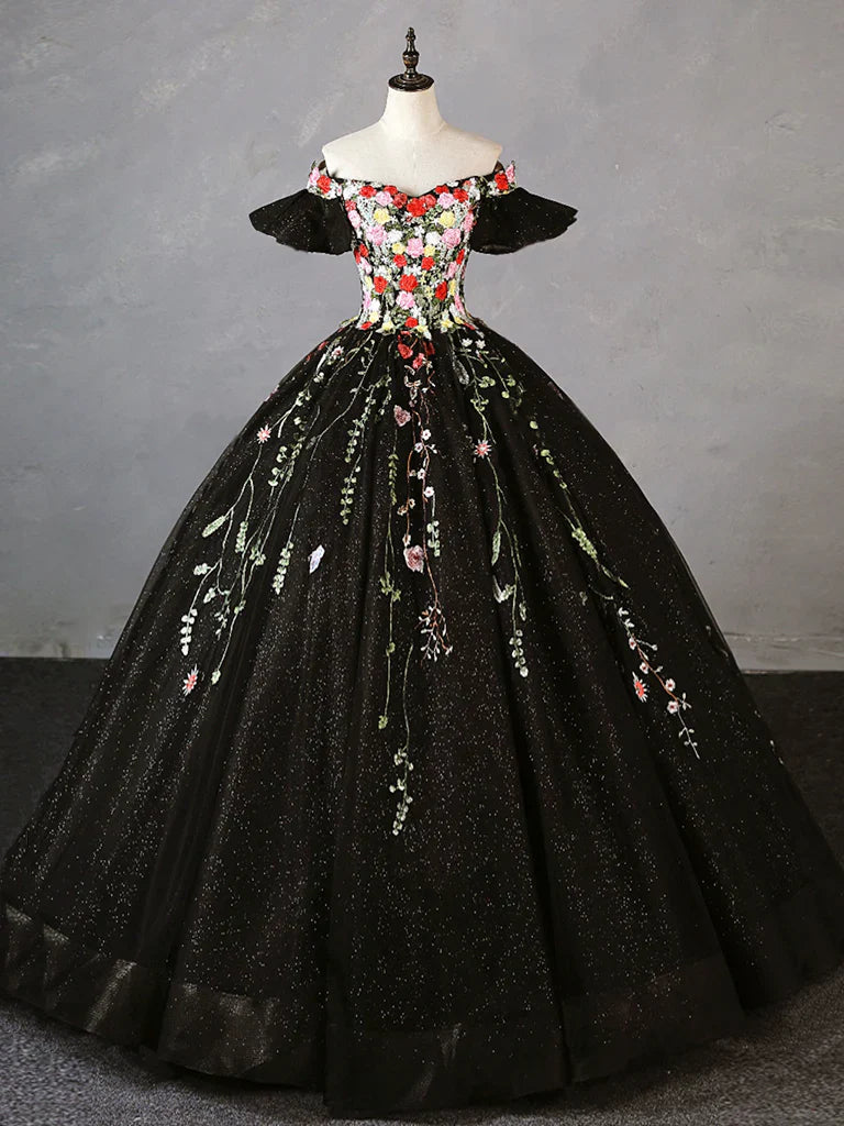 Black Tulle Lace Long Prom Dress, Black Tulle Long Evening Dress TP28