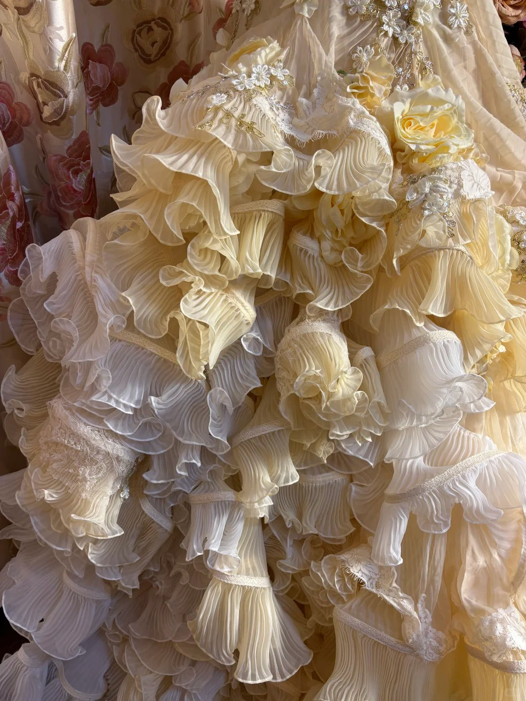 Yellow floral beaded long tulle ball gown evening gown adult gown wedding dress gh4572