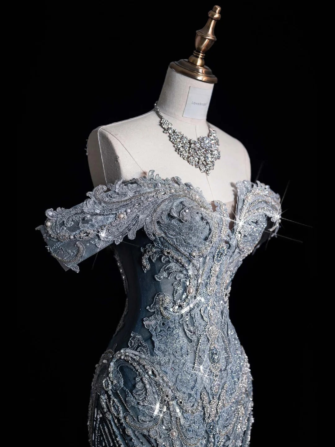 ____ilver Blue Luxurious Heavy Industry Sparkling Gorgeous Elegant Exquisite Beading Stunning Long Mermaid Dress Sequin Floor Length Trailing Prom Dress Evening Dress Wedding Dress gh4114
