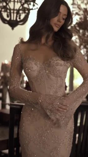 Ethereal Wedding Dress Sheath V Neck Lace Long Sleeves White Wedding Dresses Bridal Gowns DH855