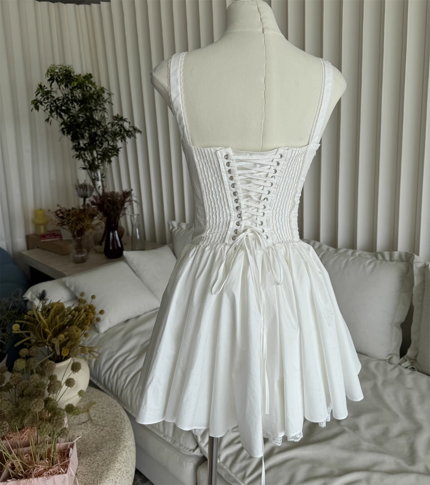 Vestido de fiesta de encaje blanco de moda, corte A, con cordones, vestido de regreso a casa TP3856