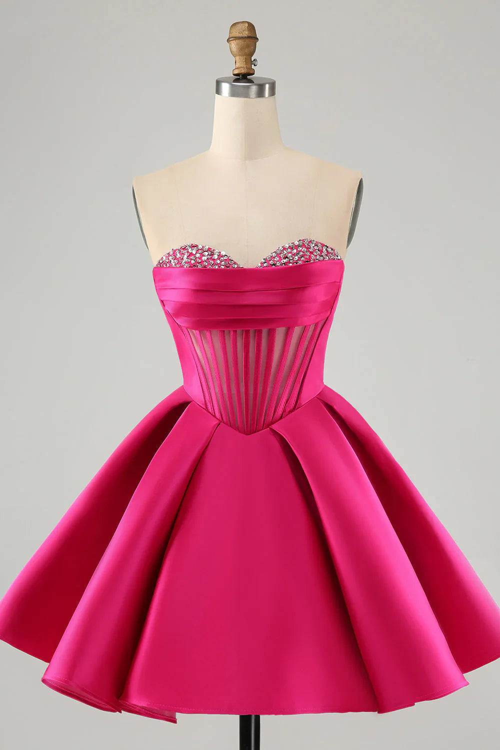 Charming Fuchsia Sweetheart Corset Beading Design A-line Strapless Homecoming Dress TP3644