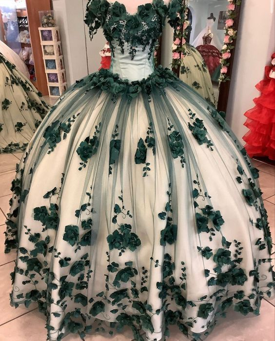 Red Off The Shoulder 3D Flowers Sweet 16 Party Dress Quinceanera Dresses SH822