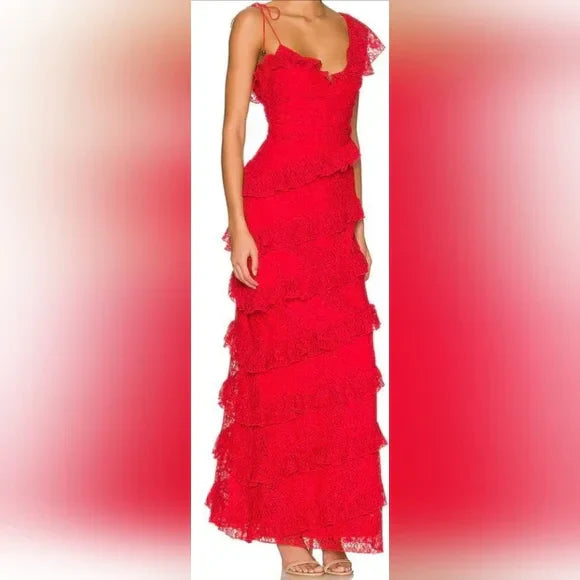 long red prom dresses, sexy lace evening dress with slit fg833