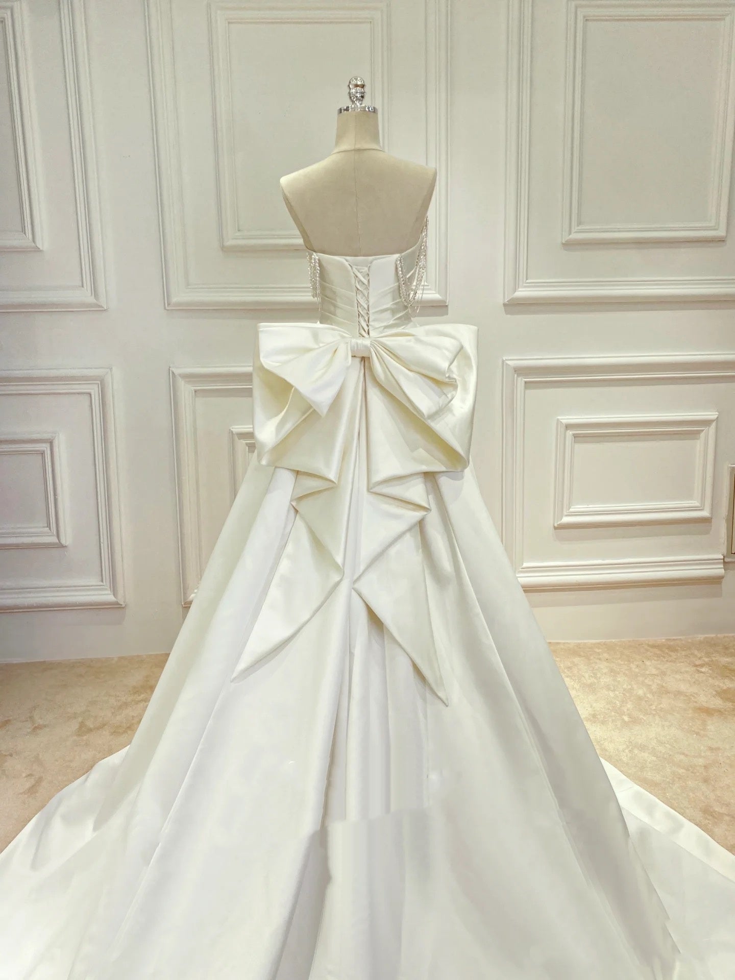 Vestido de novia clásico, corte en forma de corazón, satén, largo, blanco, elegante, DH749