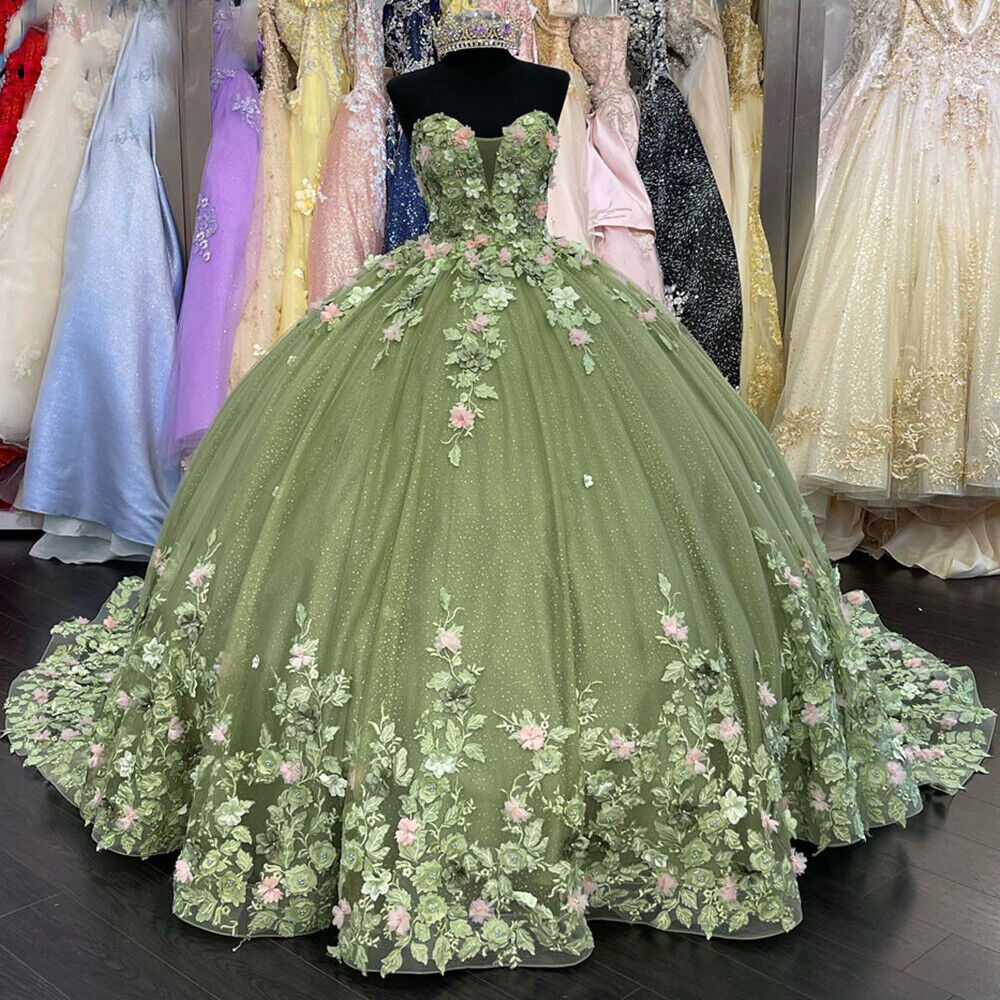 Quinceanera Dresses Ball Gown Lace Ball Gown Sweet 16 Dress With Flowers fg486