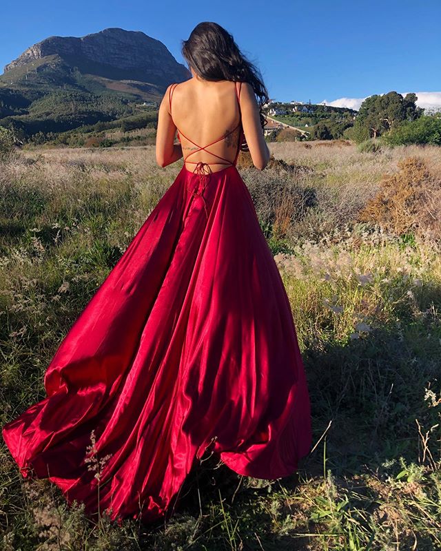 Sexy Spaghetti Straps Red Prom Dress fg3171
