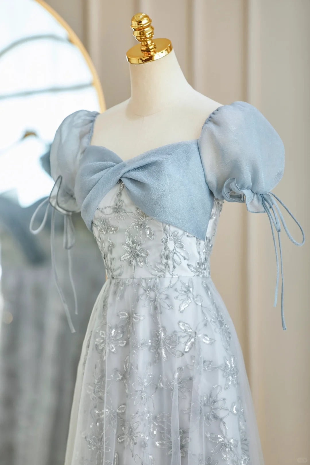 Blue Romantic Elegant Delicate Floral Long Tulle Ball Gown Evening Dress Party Dress Bridesmaid Dress Prom Dress gh3995