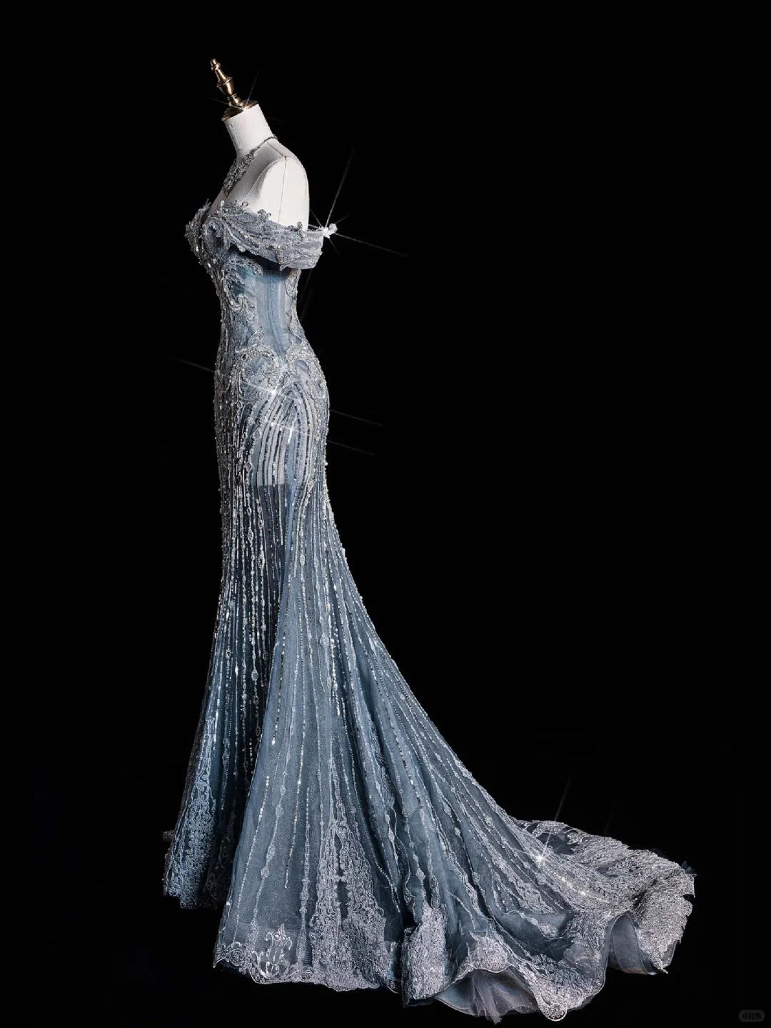 ____ilver Blue Luxurious Heavy Industry Sparkling Gorgeous Elegant Exquisite Beading Stunning Long Mermaid Dress Sequin Floor Length Trailing Prom Dress Evening Dress Wedding Dress gh4114