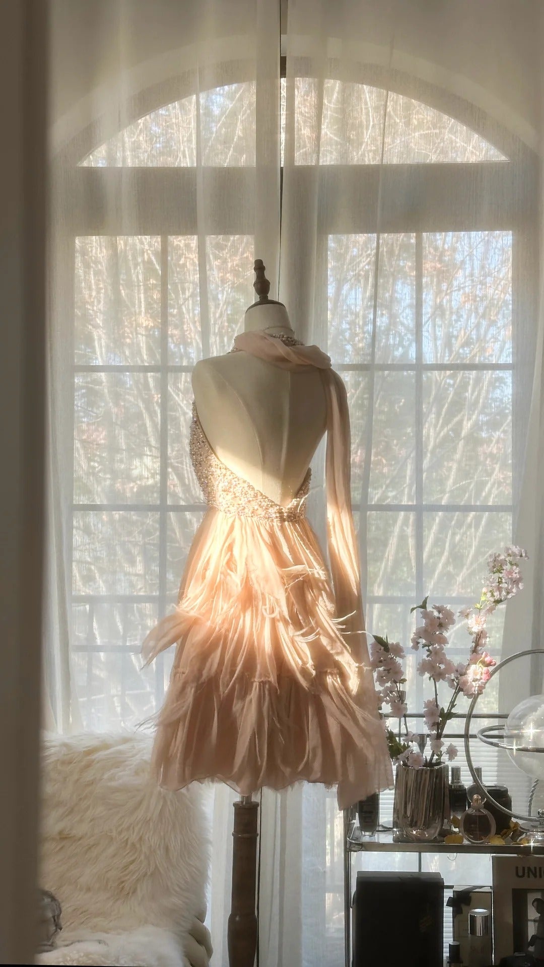 Pale Pink Tender Romantic Sweet Cute Gorgeous Exquisite Elegant Beaded Short Chiffon Homecoming Dress Evening Dress Prom Dress Prom Dress Birthday Vacation Party Dress gh4045