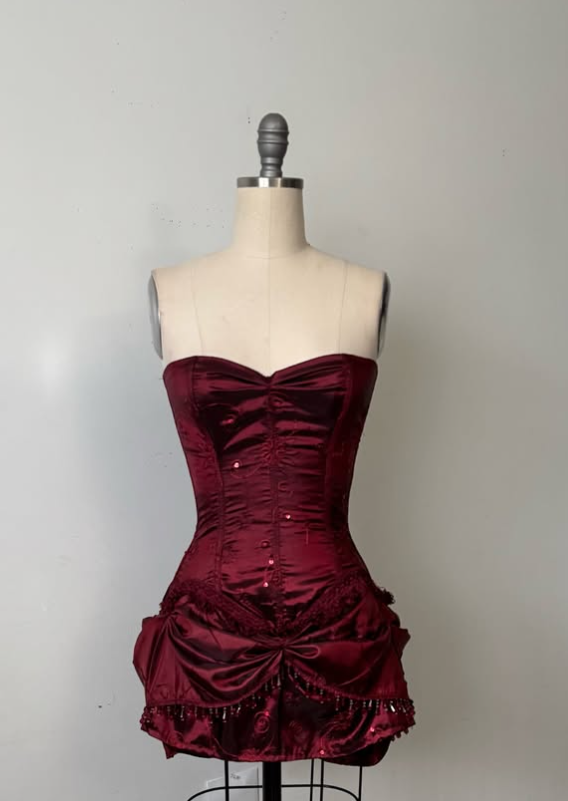Burgundy Strapless Sheath Satin Lace-up Short Party Dresses Homecoming Dress TP3774