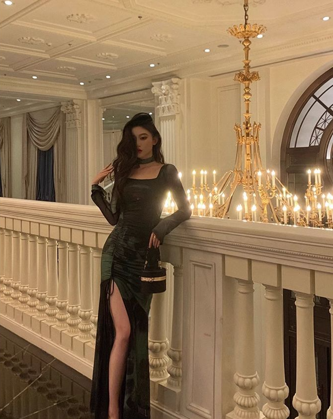 Chic Sheath Square Neckline Long Sleeves Green Long Prom Dresses Birthday Dress fg7033