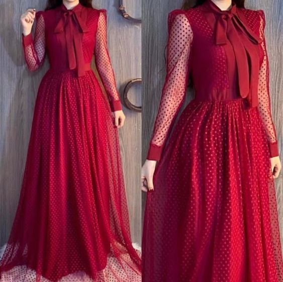 Red prom dresses long sleeve a line evening dresses fg2920