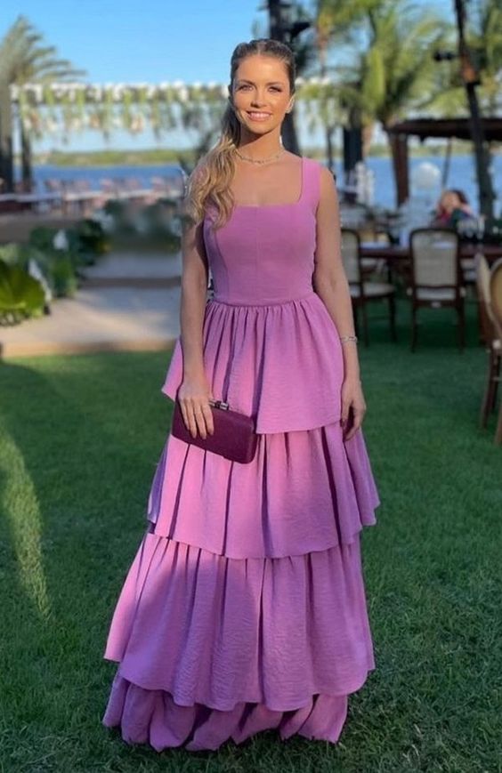 Vestidos de fiesta morados de corte A, vestido de noche de satén elástico con capas