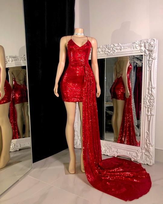 Charming Sparkly Mermaid Sequins Red Prom Dresses fg2936