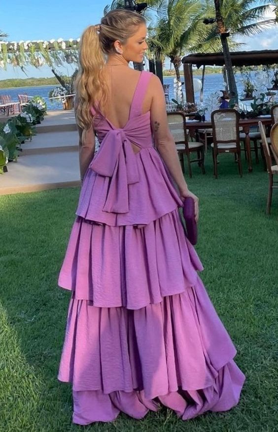 Vestidos de fiesta morados de corte A, vestido de noche de satén elástico con capas