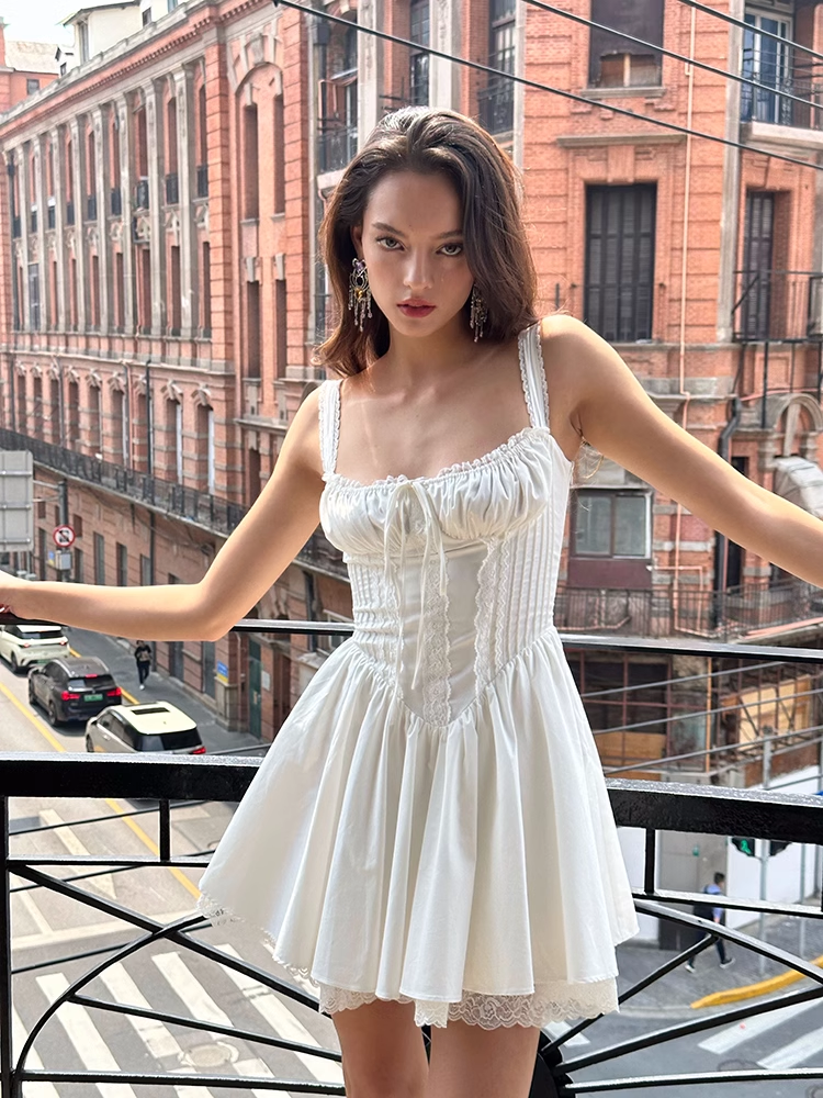 Vestido de fiesta de encaje blanco de moda, corte A, con cordones, vestido de regreso a casa TP3856