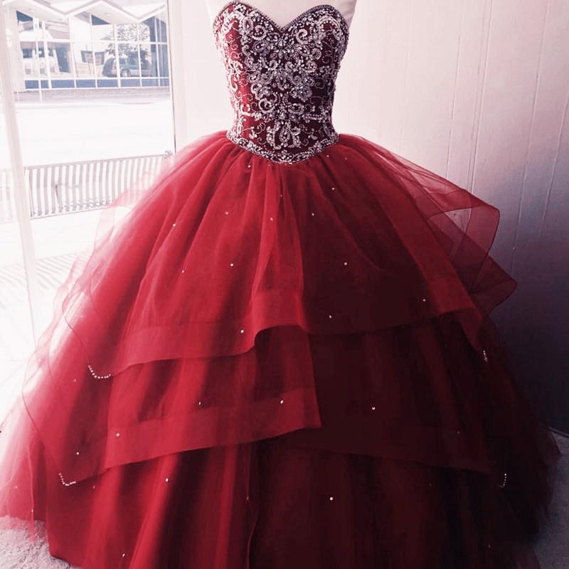 Vestidos de quinceañera de lujo con corpiño de cuentas de cristal, corsé y organza en capas