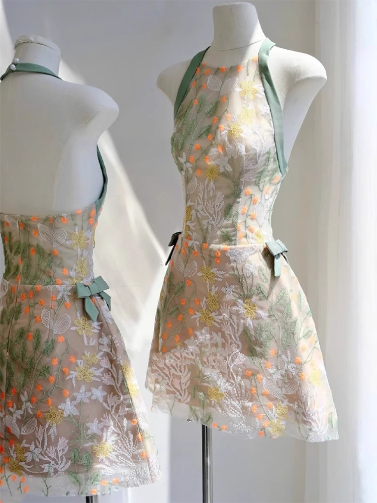 Vestido halter floral vintage de moda, corte A, para fiesta y regreso a casa, TP3842