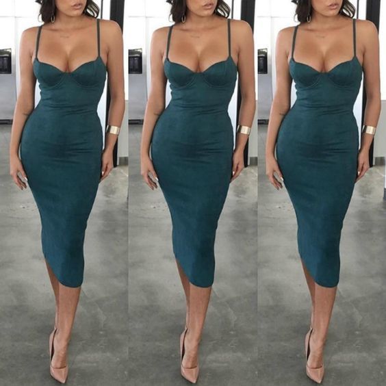 Elegant Spaghett Strap Patchwork Bodycon Dress fg1160