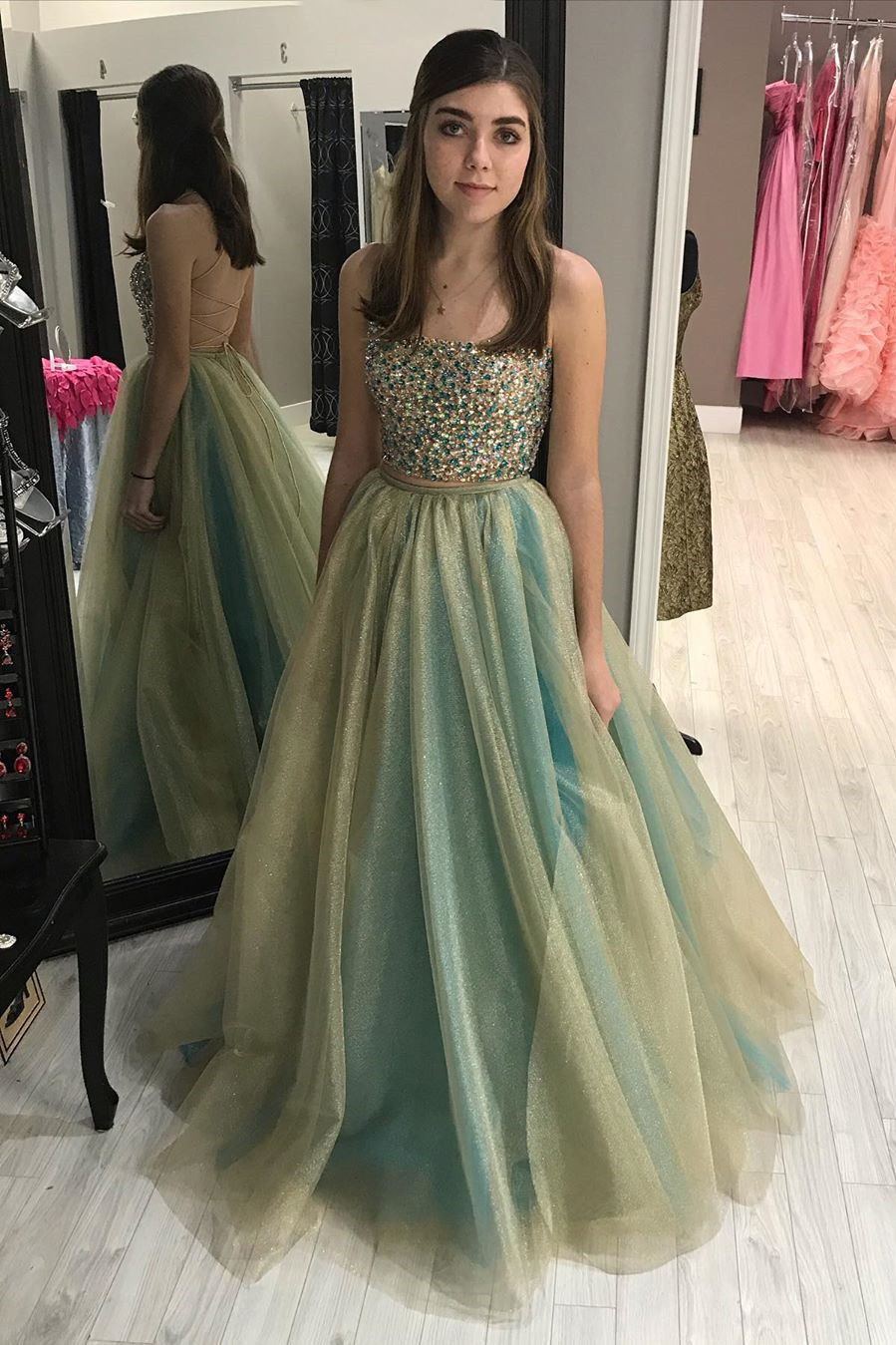 Vestido de fiesta largo sin tirantes con cuentas, tul, espagueti, espalda descubierta, vestido formal