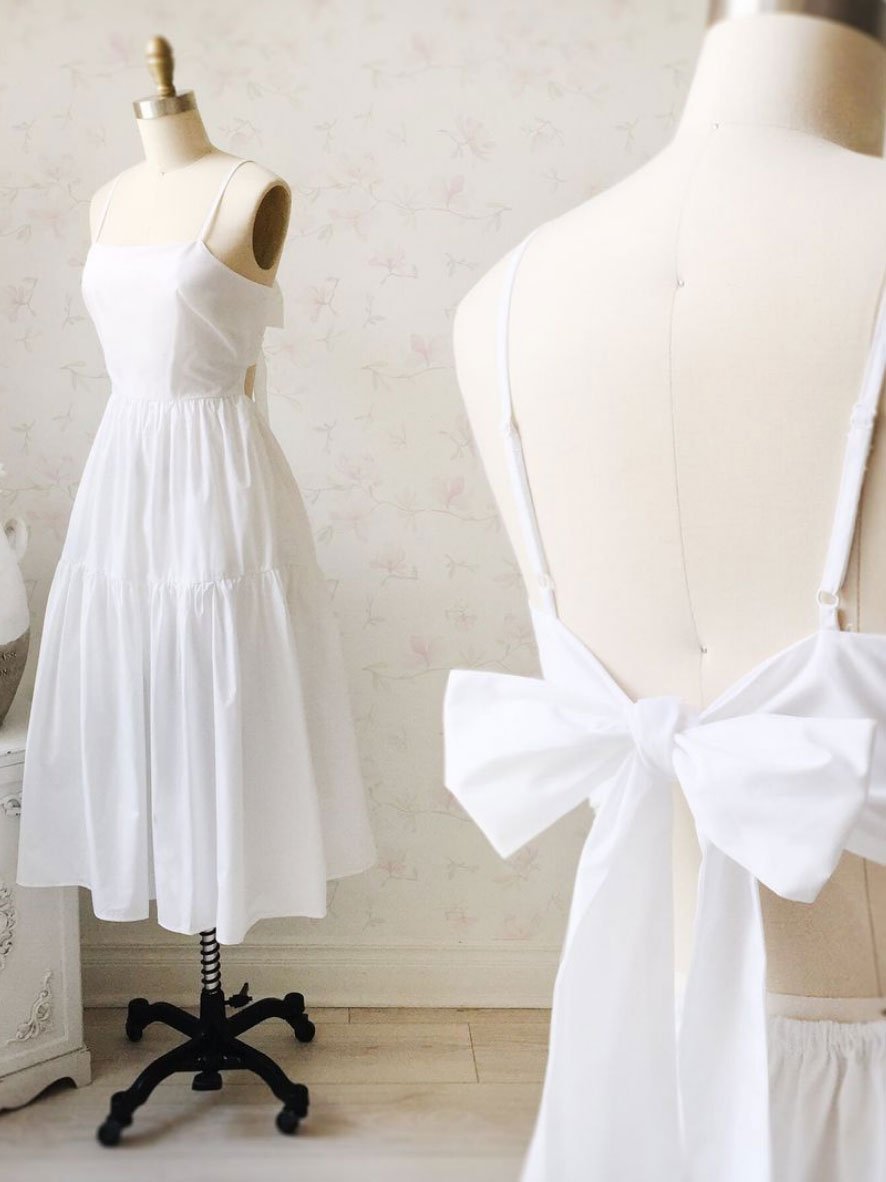 Vestido de fiesta corto blanco sencillo sin espalda, vestido de fiesta blanco