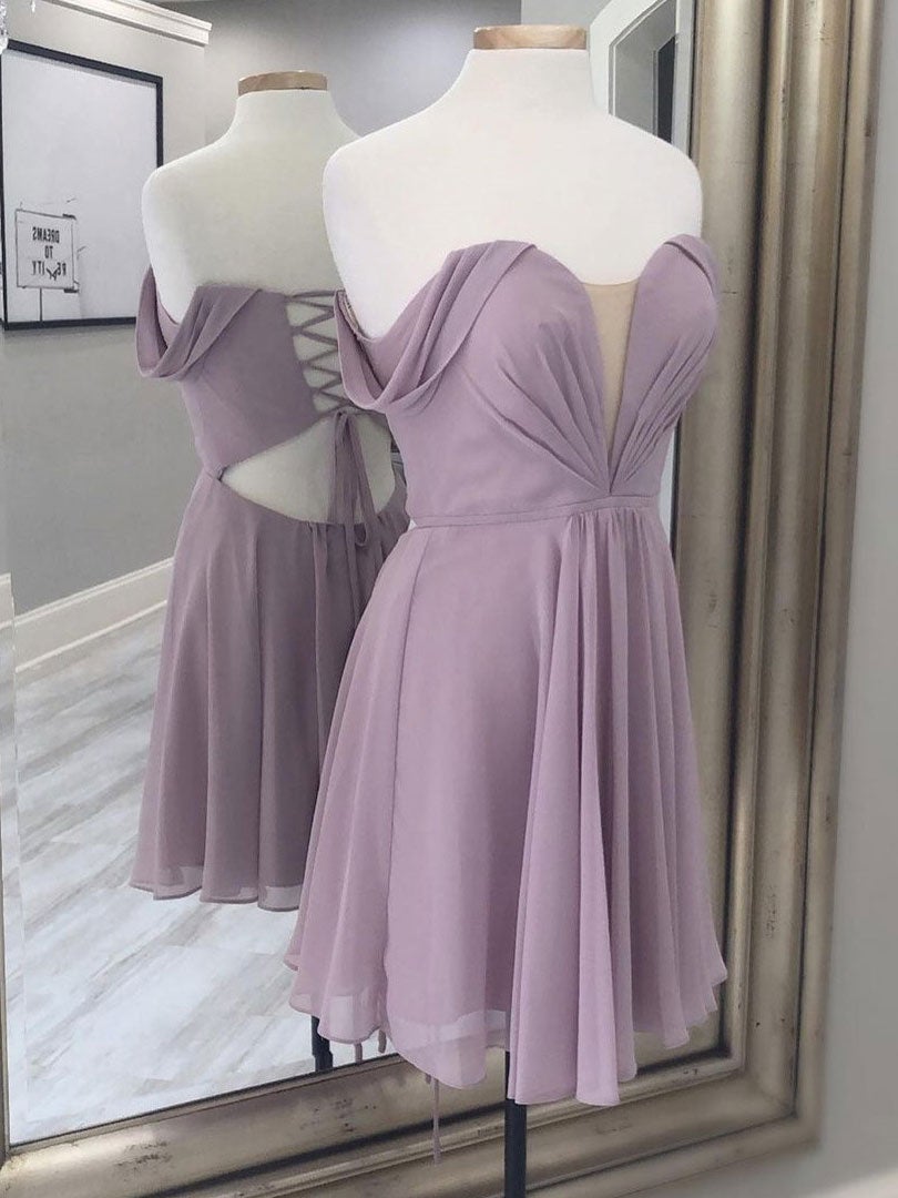Vestido de fiesta corto sencillo de gasa con corte A, vestido de dama de honor de gasa