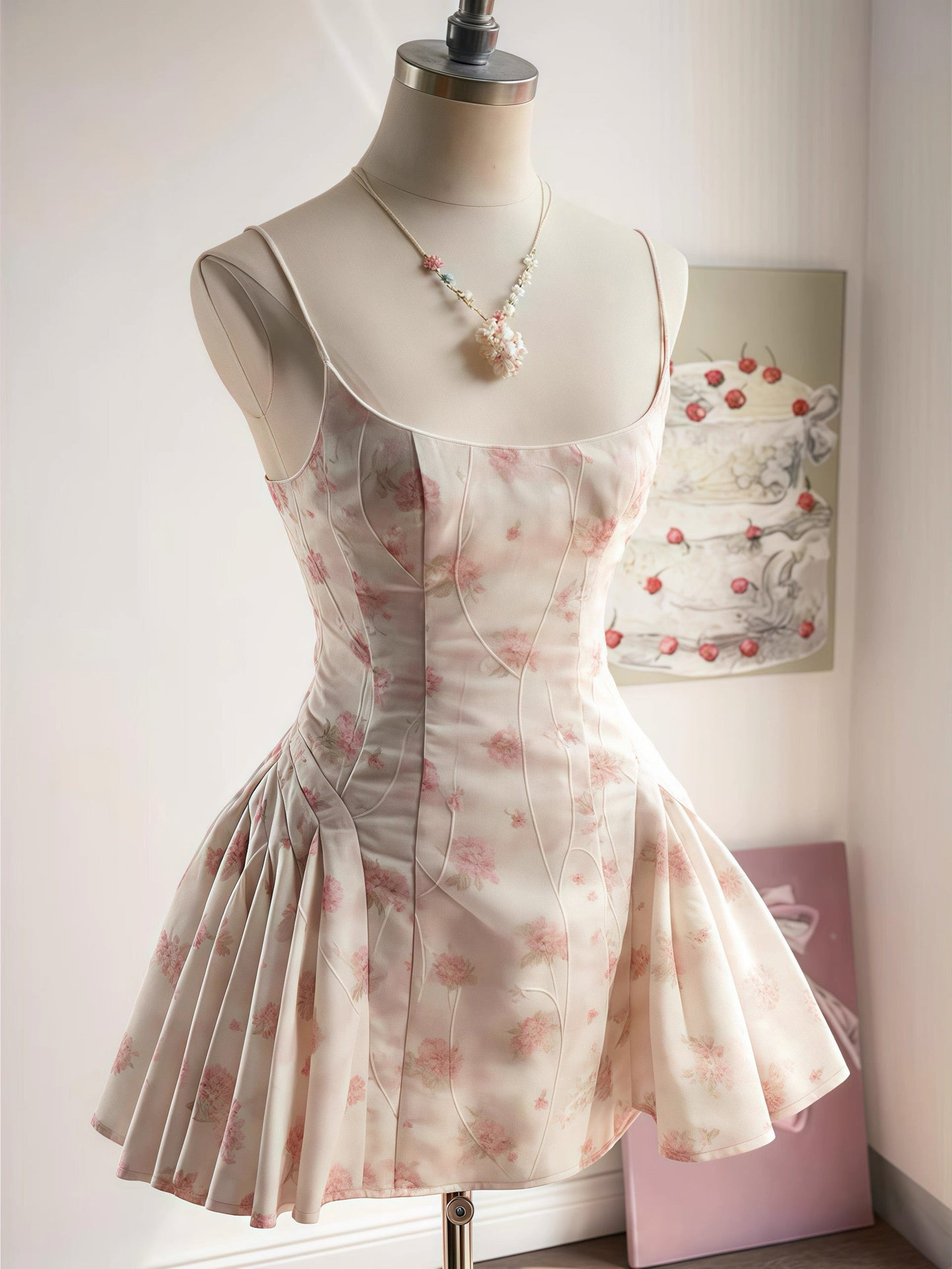 Simple Ball Gown Spaghetti Straps Floral Short Formal Homecoming Dresses Party Graduation Dress Hoco Dresses DH2781
