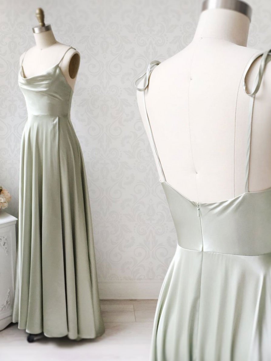 Vestido de fiesta largo verde grisáceo, Vestido de dama de honor verde grisáceo