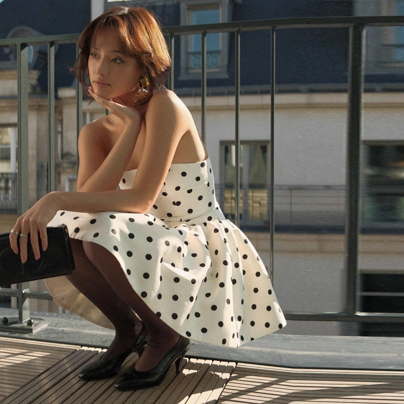 Vintage Dot Pattern Strapless A-Line Short Summer Dresses Party Dress Homecoming Dress TP4365