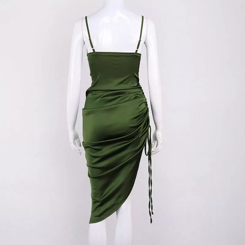New Satin Green Prom Dress Spaghetti Strap Party Evening Dress SH1401