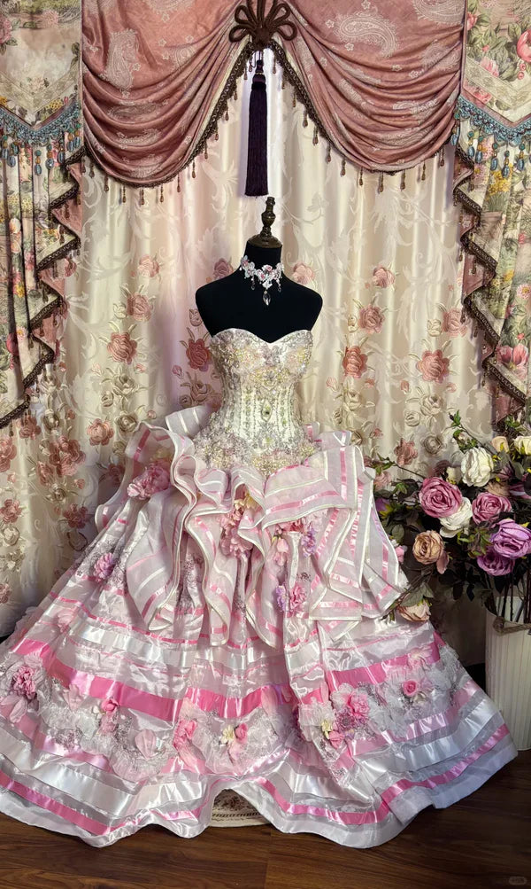 Vestido de noche vintage rosa con escote corazón, sin tirantes y cuentas, para quinceañeras, corte A, TP4288