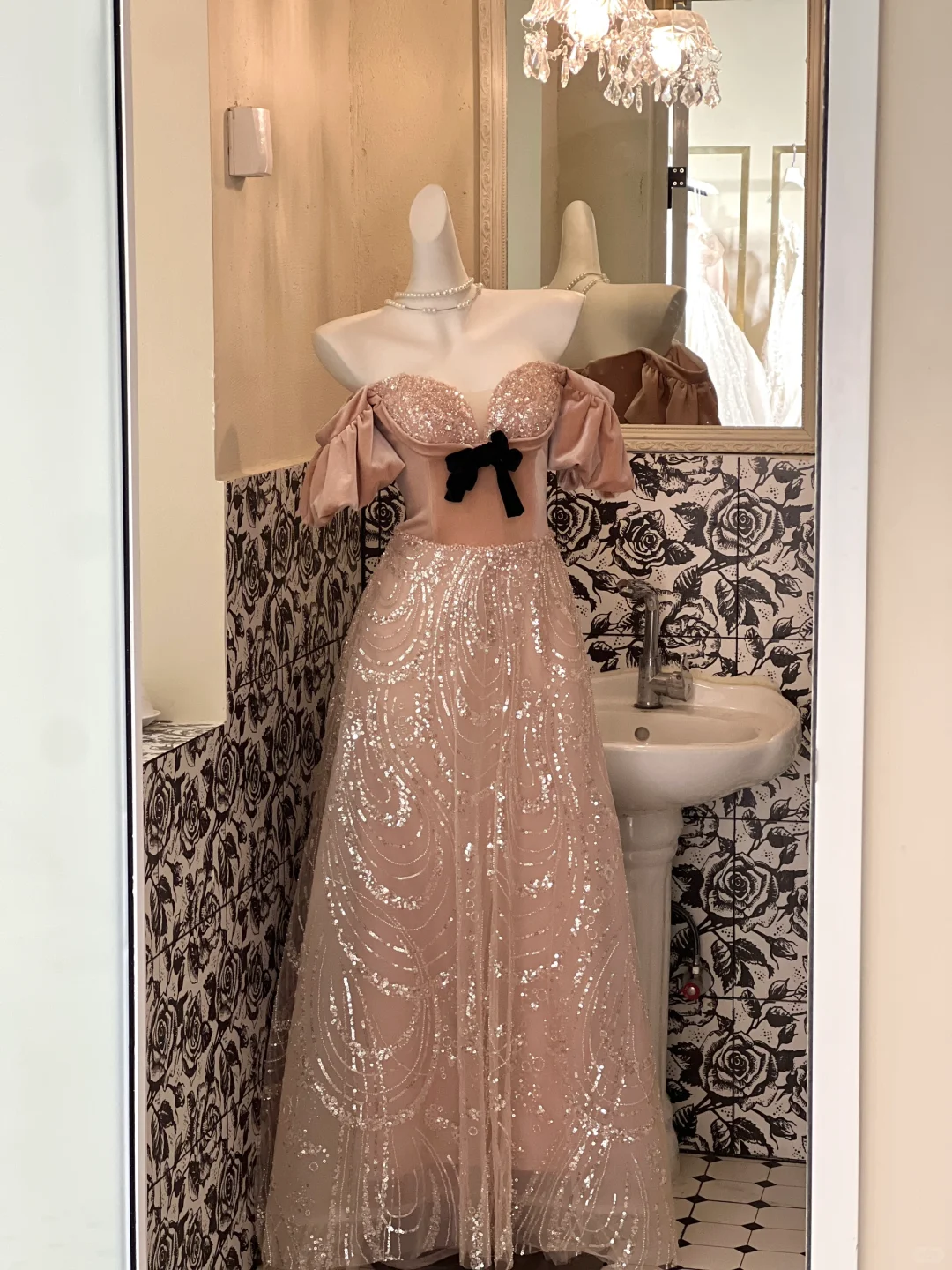 Princess A Line Puff Sequin Velvet Tulle 18th Birthday Dress Prom Dress SH3846