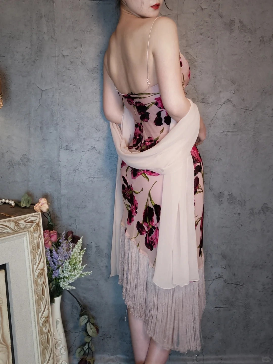 Pink floral vintage tassel elegant romantic popular homecoming dress prom dress evening dress party dress gh4797