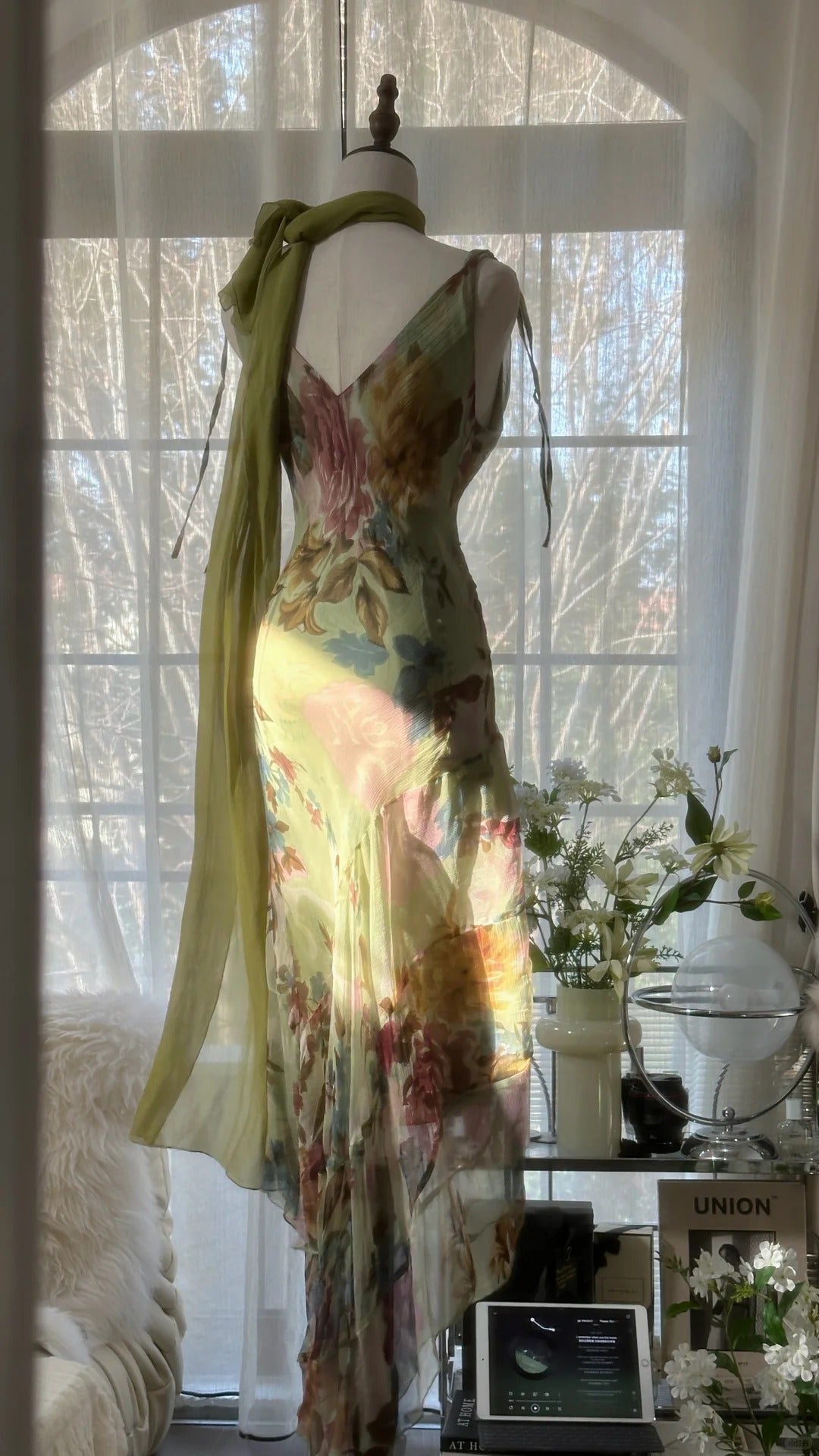 Green Romantic Gradient Fashion Elegant Exquisite Beading Long Chiffon Ball Gown Evening Dress Birthday/Wedding Guest/Holiday Party Dress Prom Dress Valentine's Day Date Dress gh4030