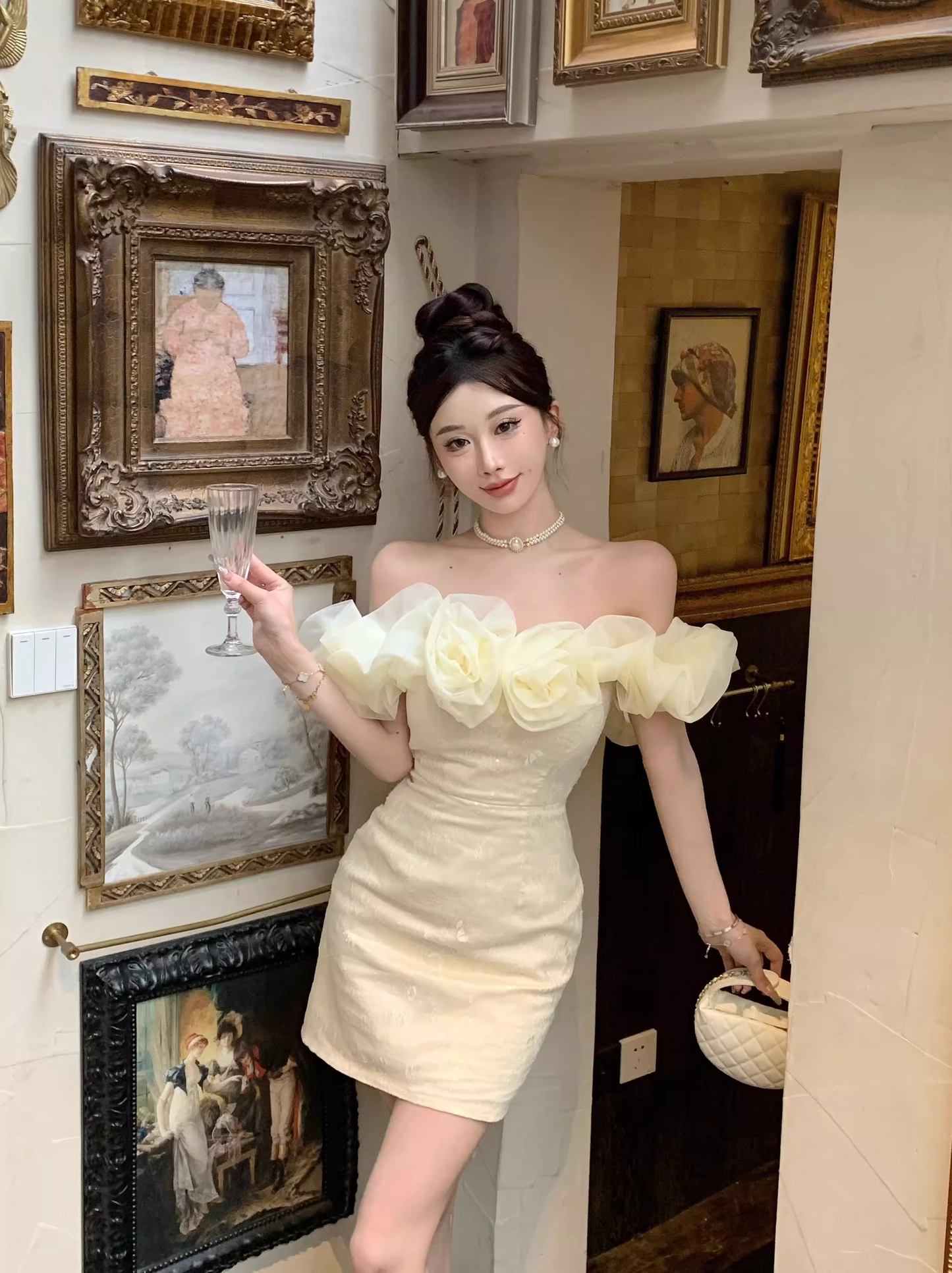 Fashion Light Yellow Sequin Off-the-shoulder Design A-line Strapless Homecoming Dress TP3709