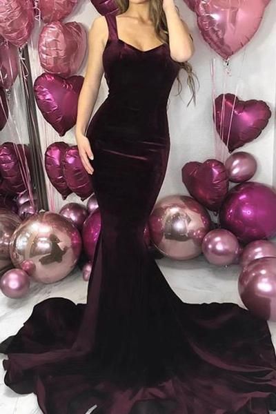 Simple Sleeveless Mermaid Open Back Long Evening Prom Dress fg1721