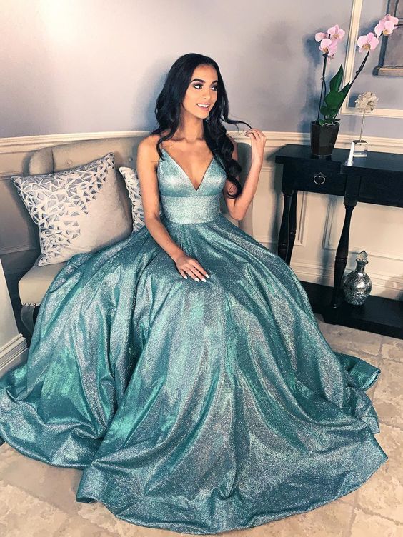 chic a-line spaghetti straps sparkly long prom dress cheap evening dress fg1447