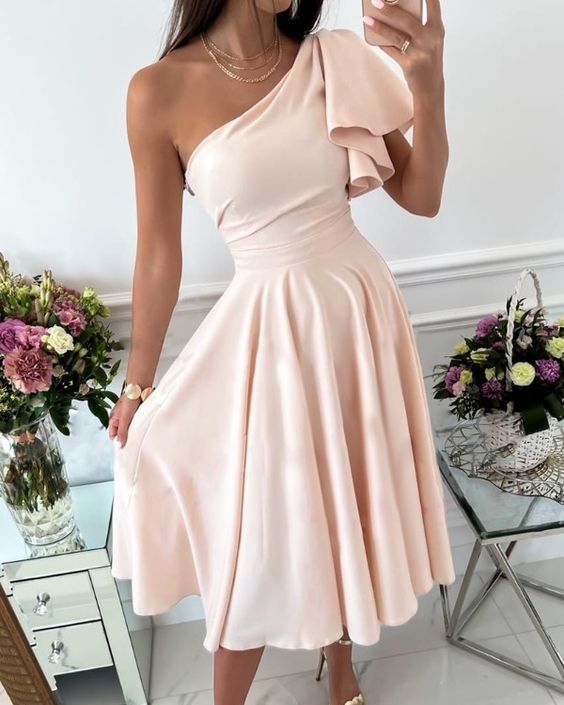 One Shoulder Ruffle Sleeve Party Dress fg1220
