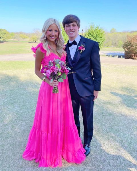 Elegant Hot Pink Long Prom Dresses fg2342